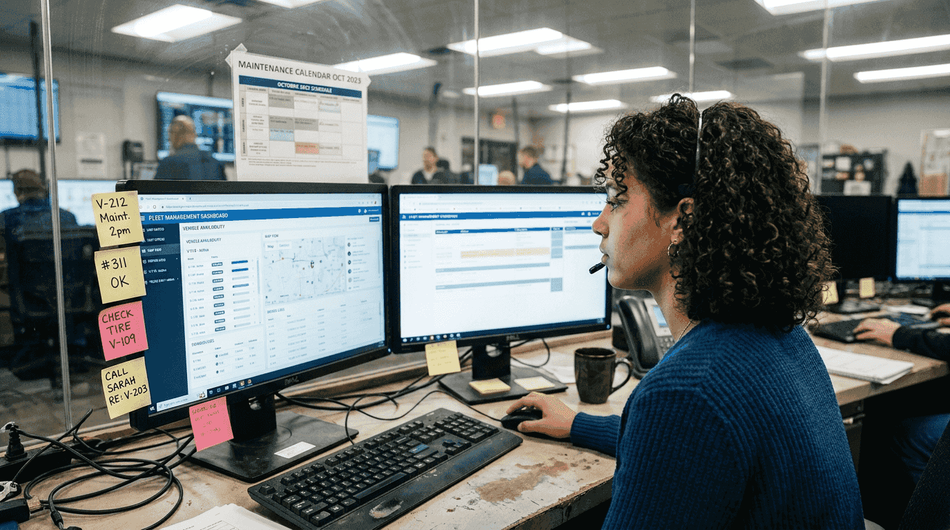 Dispatcher viewing fleet management dashboard