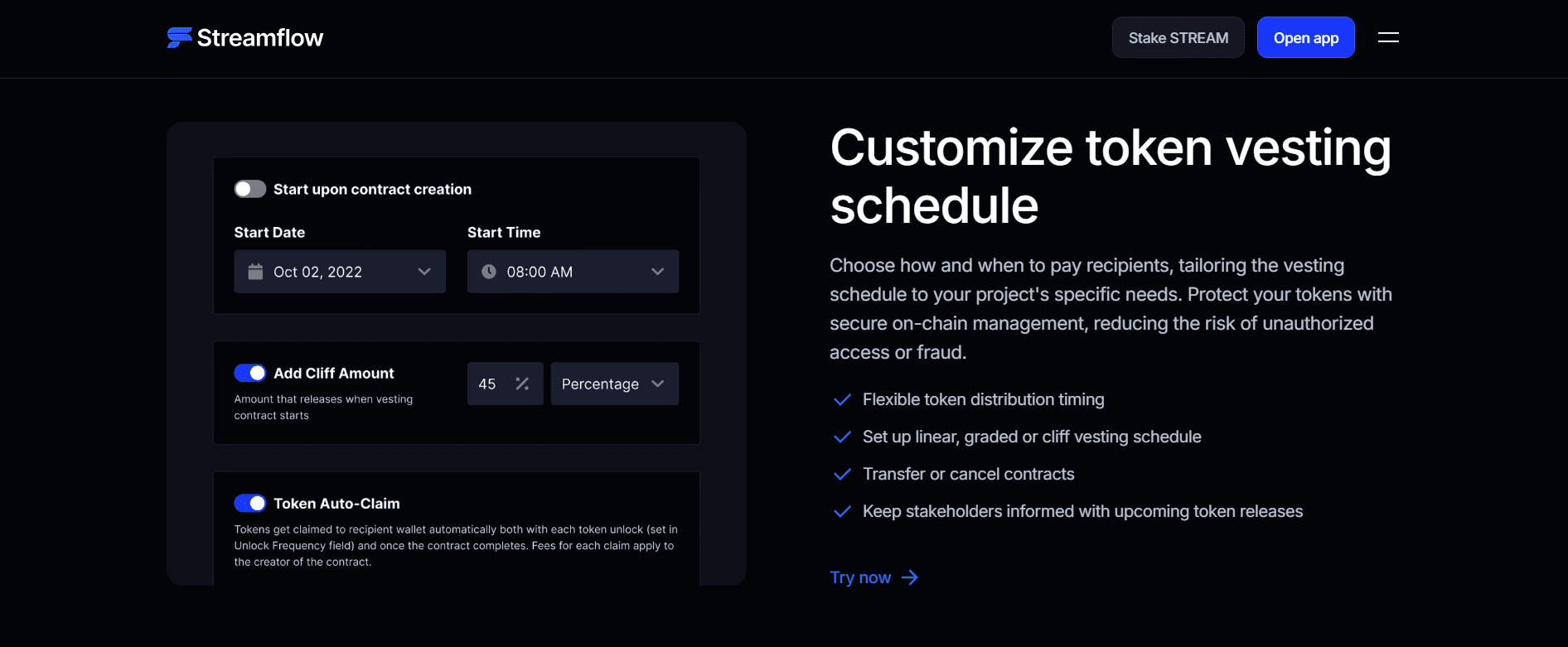 Streamflow Token Vesting Schedule