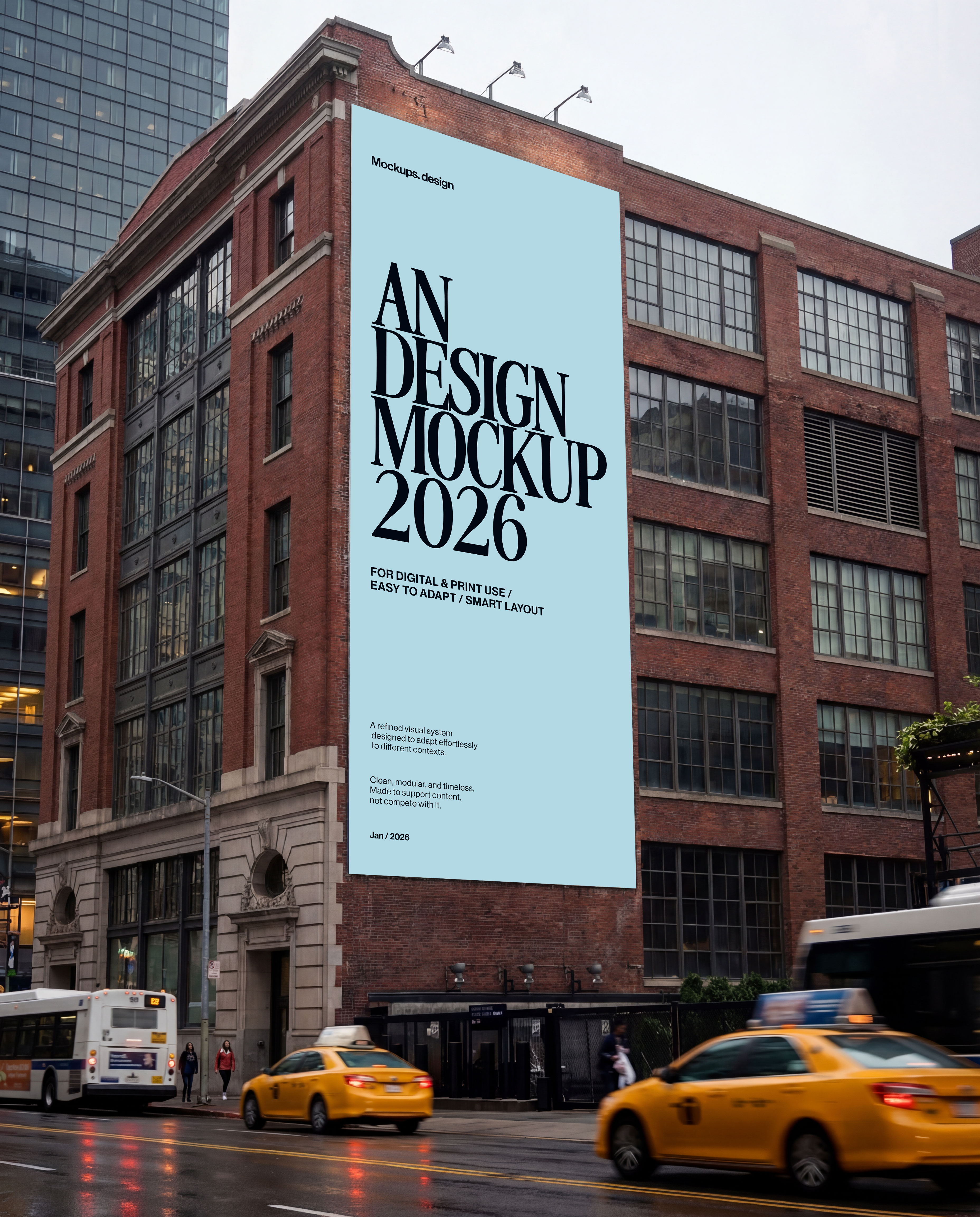 Billboard mockup in urban city environment, realistic display