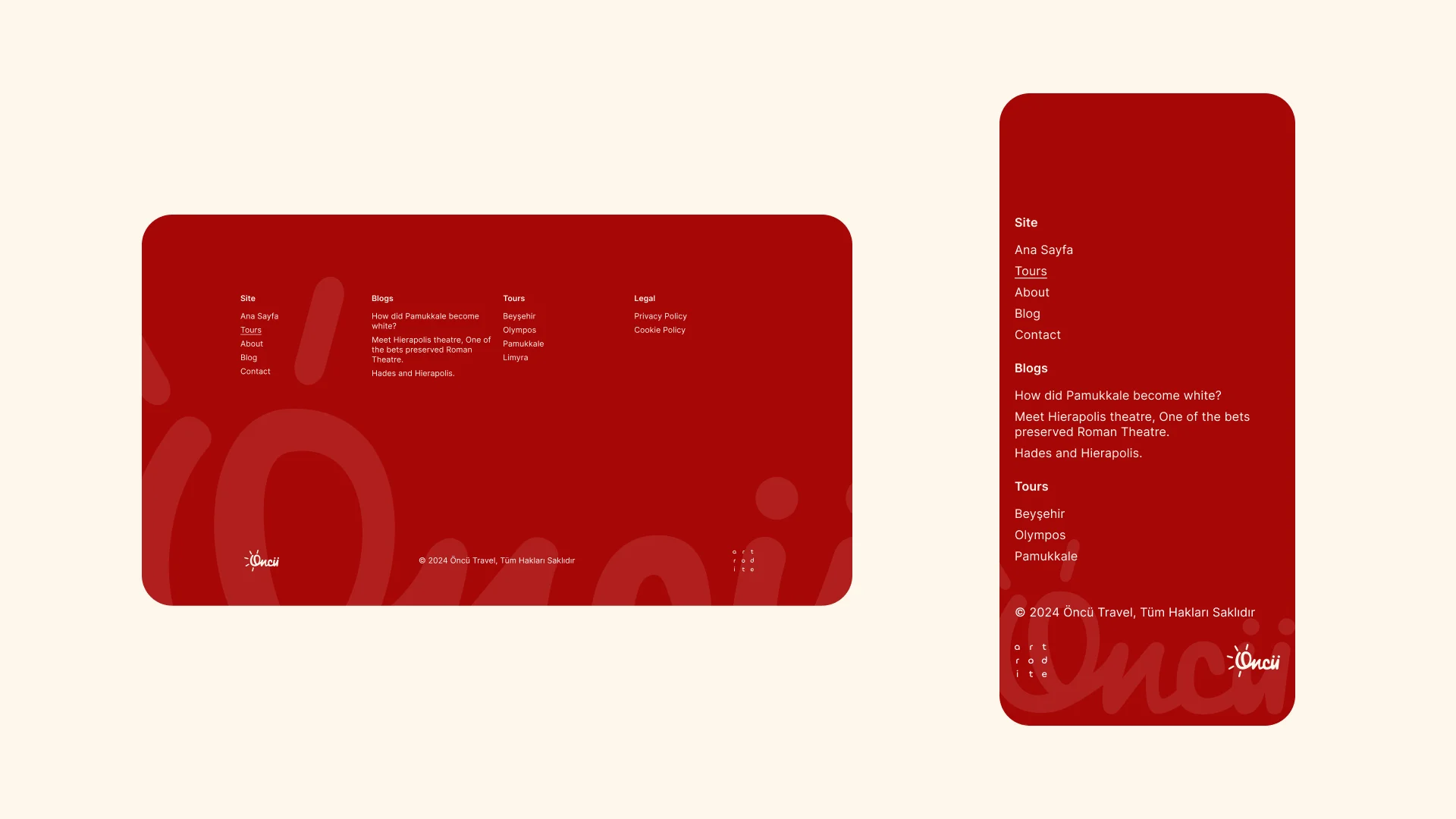 Oncu Travel website footer