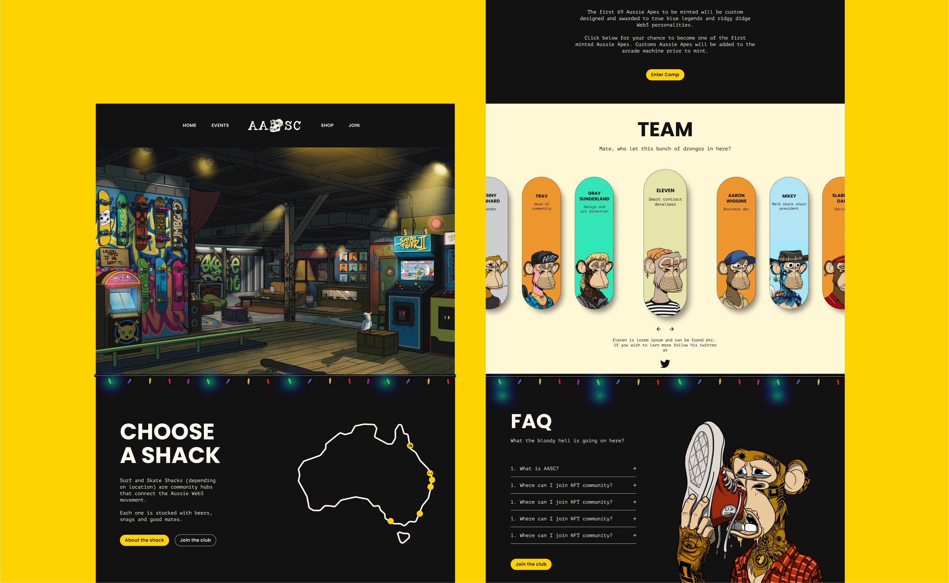 Website layout design for the skate shop of AASC designed by Adapt Studio