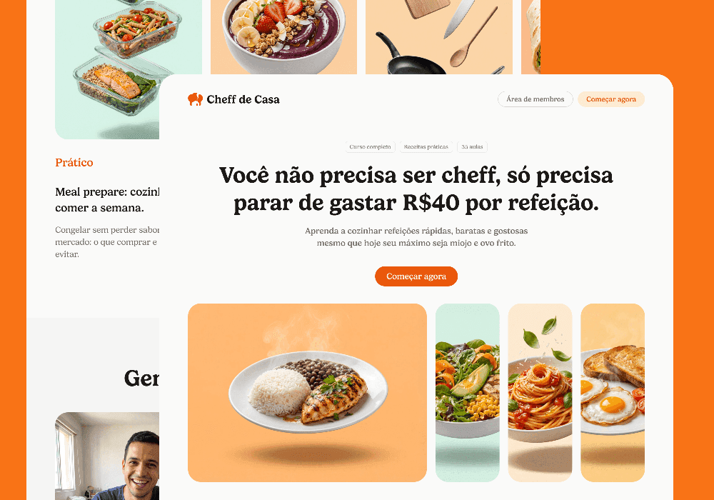 Landing page do curso Cheff de Casa com receitas práticas e acessíveis - projeto do Studio Responsivo