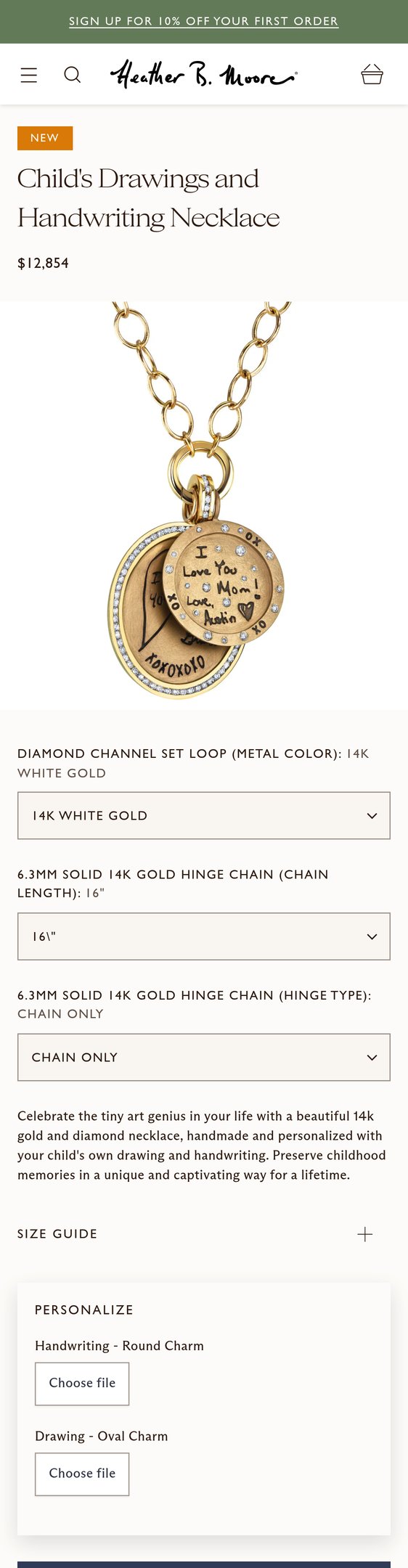 Jewelry product options include: necklace for Child's Drawings and Handwriting Necklace from Heather B. Moore.