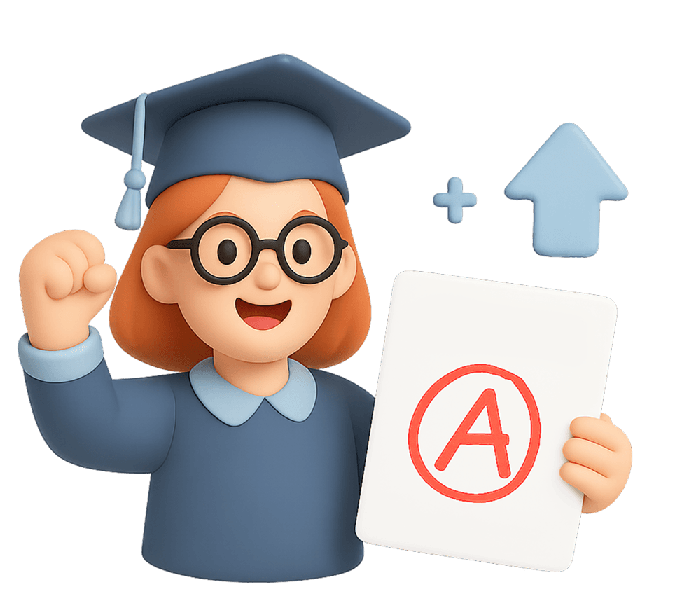 3d Image of student with A+ grade