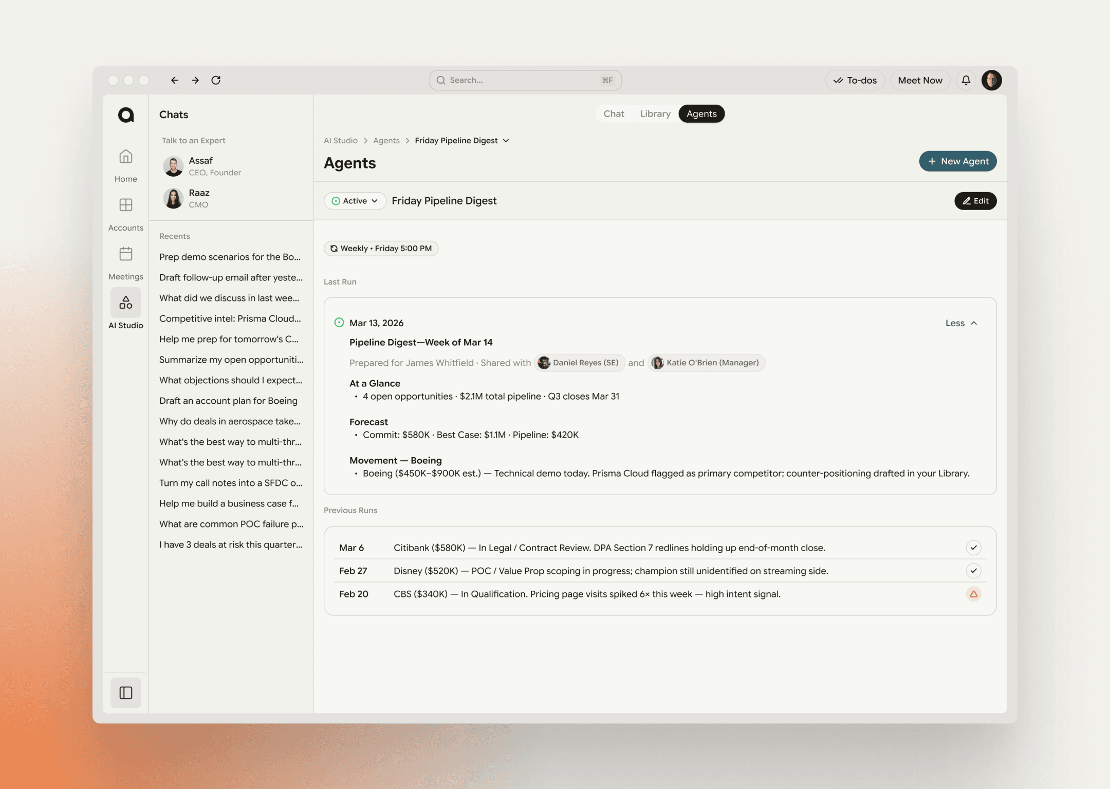 Agents interface