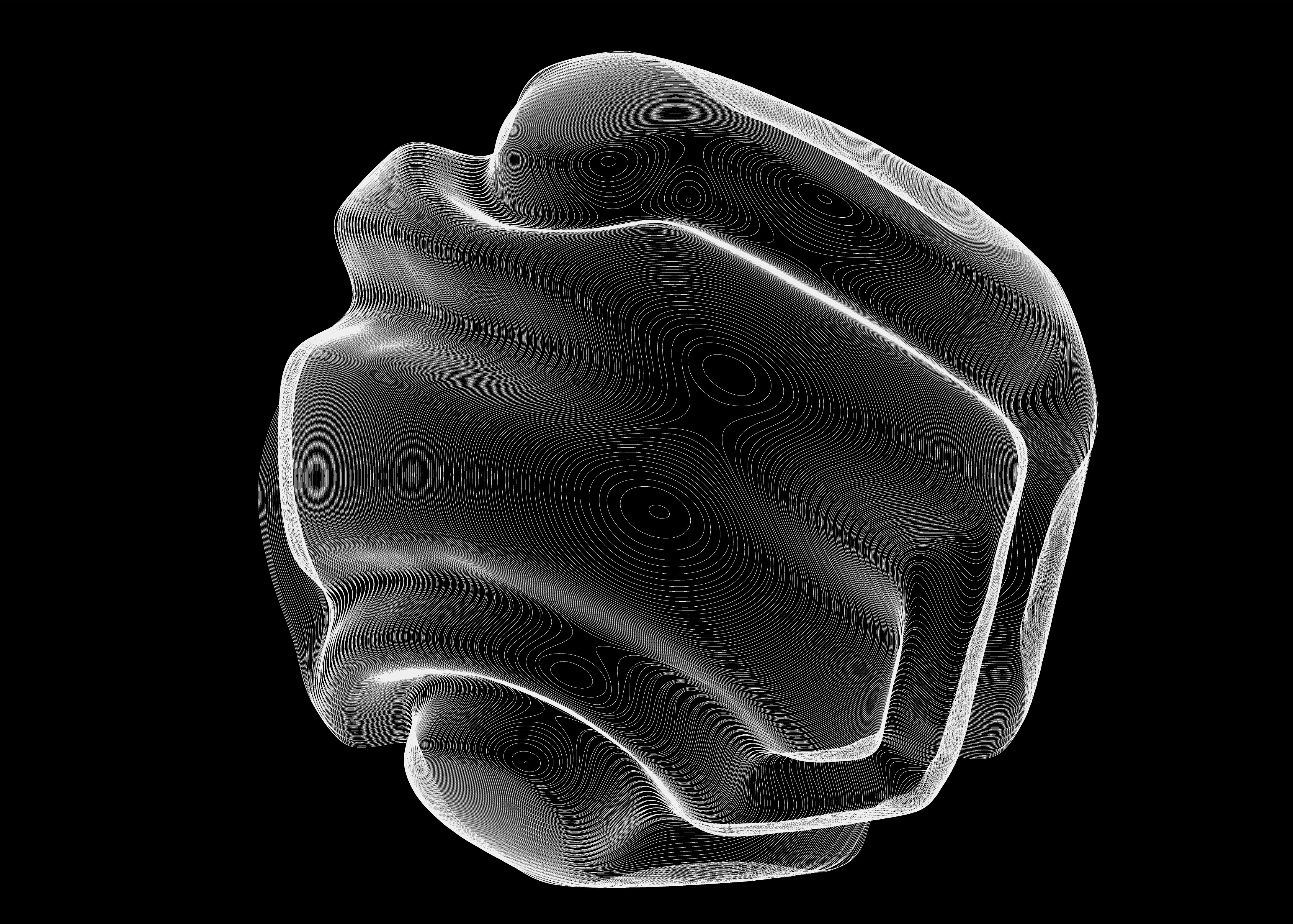 A vibrant, glossy purple 3D abstract shape with swirling, wavy surfaces, resembling a twisted, smooth sculpture, floating against a plain backdrop.