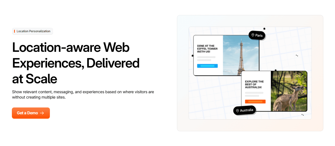 Location-based website personalization showing tailored experiences for visitors in different regions.