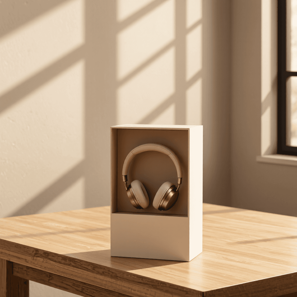 product photography of a box of wireless headphones