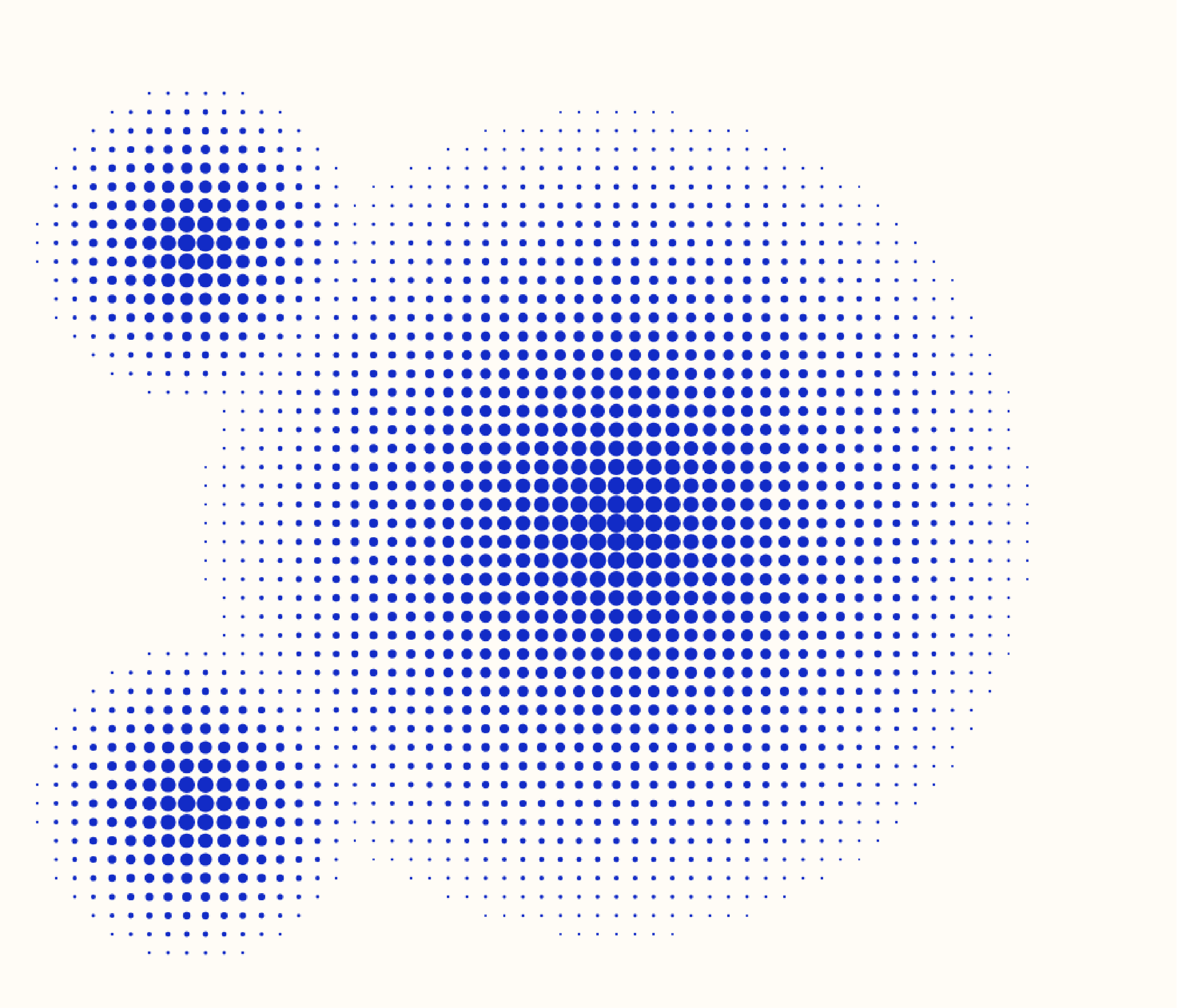 Abstrakte Punktgrafik aus quadratischen Rasterformen, die kreisähnliche Flächen bilden, als Symbol für das Zusammenspiel von technischer Accessibility und weicher, menschzentrierter User Experience