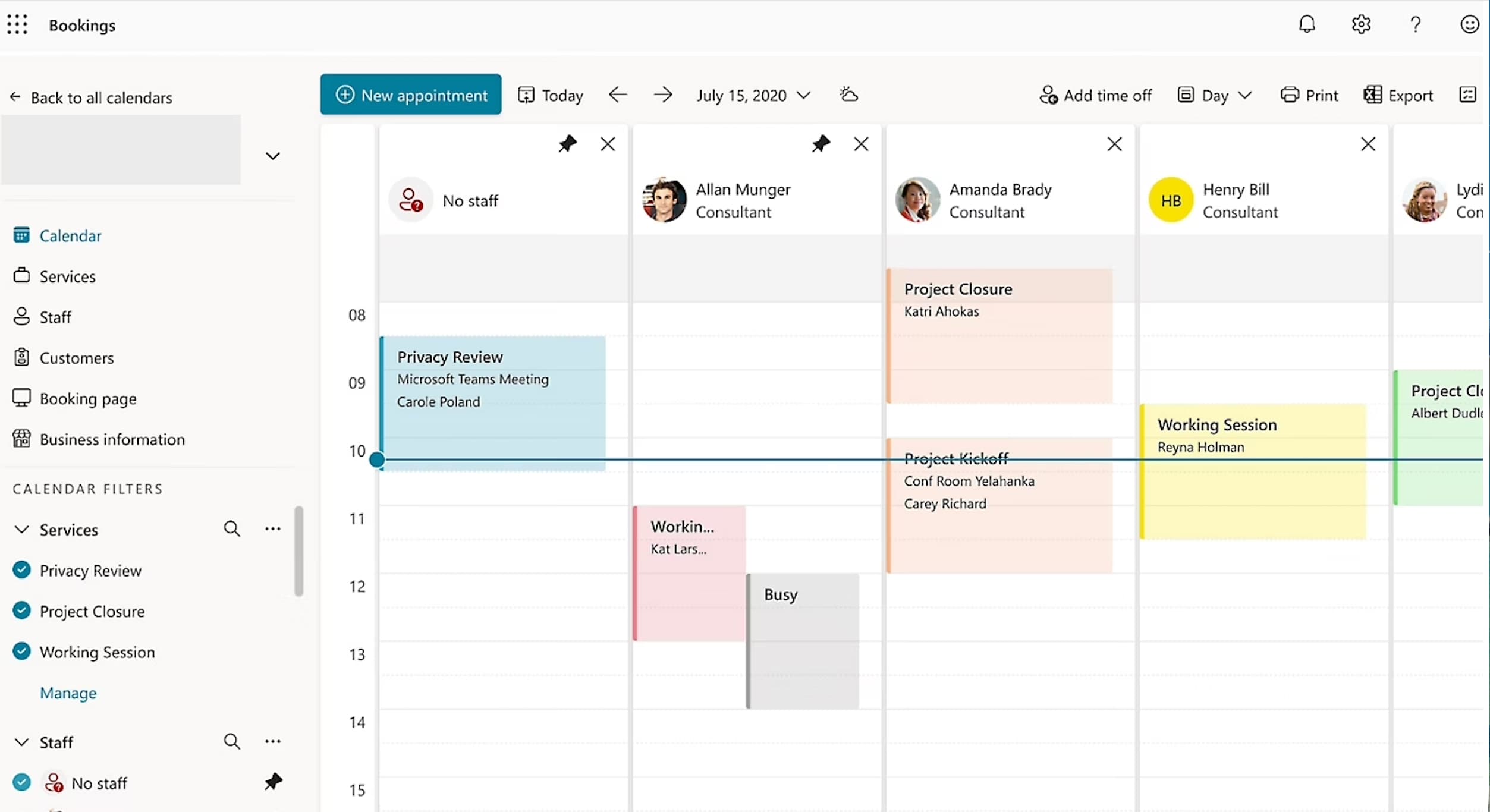 Microsoft booking page calendar