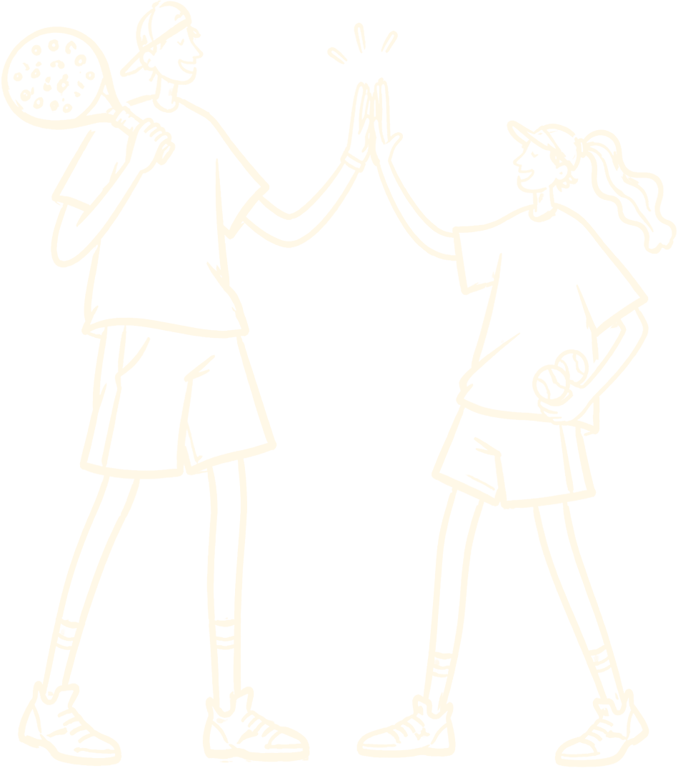 Two players high-fiving at the net
