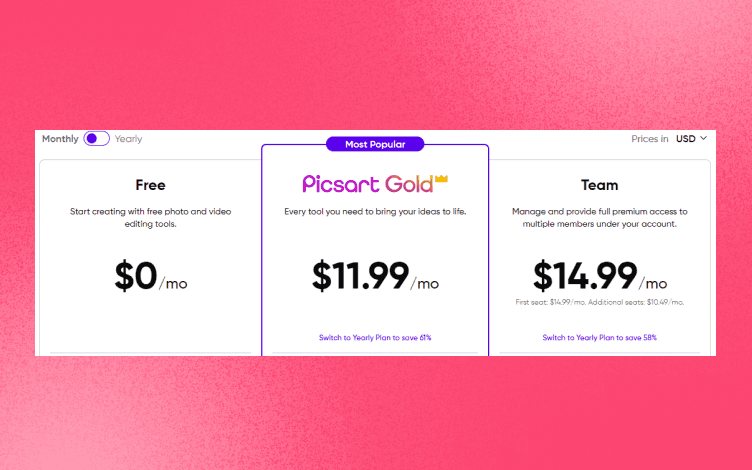 Picsart Pricing