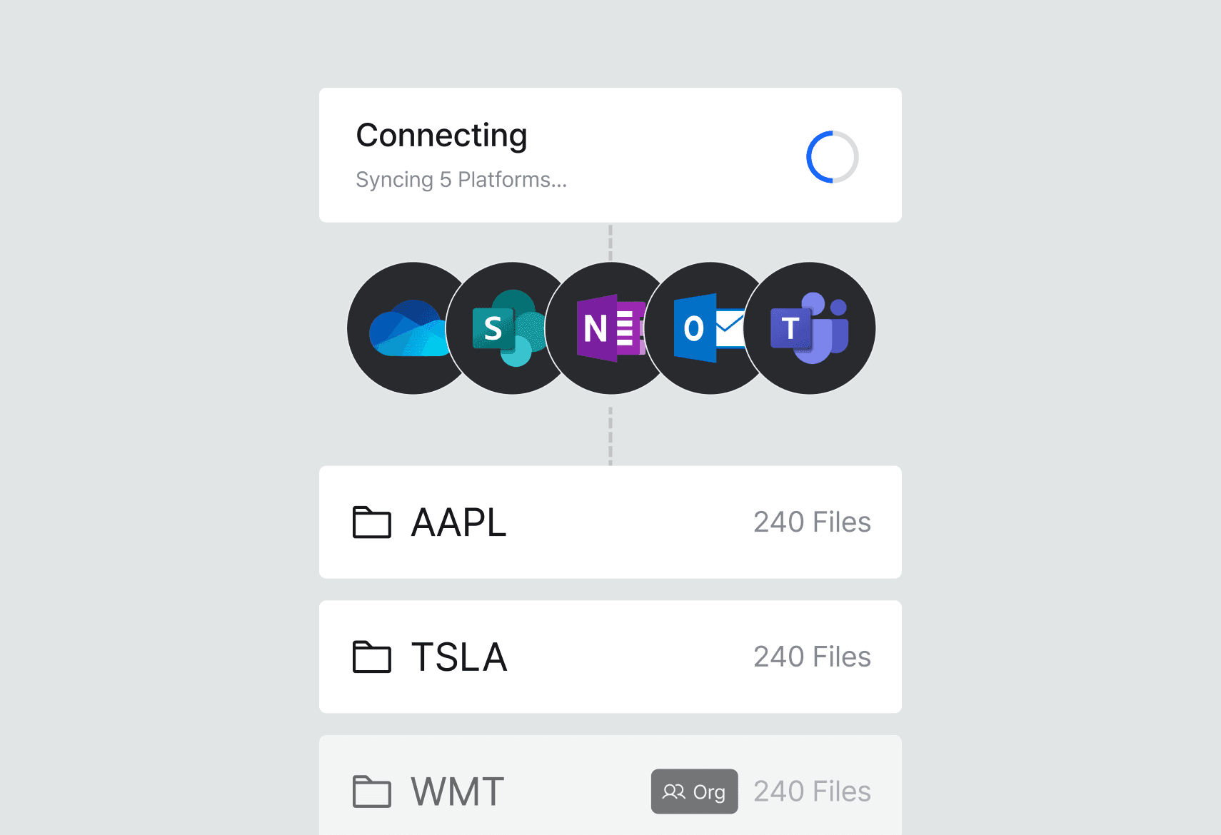 Connected platforms syncing financial documents from internal and external sources for equity analysis.