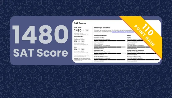 1480 SAT score (750 Reading, 730 Math) with a 110-point gain