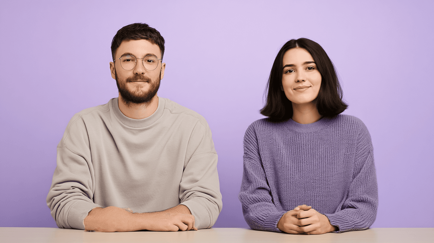 Two team members sitting at a table