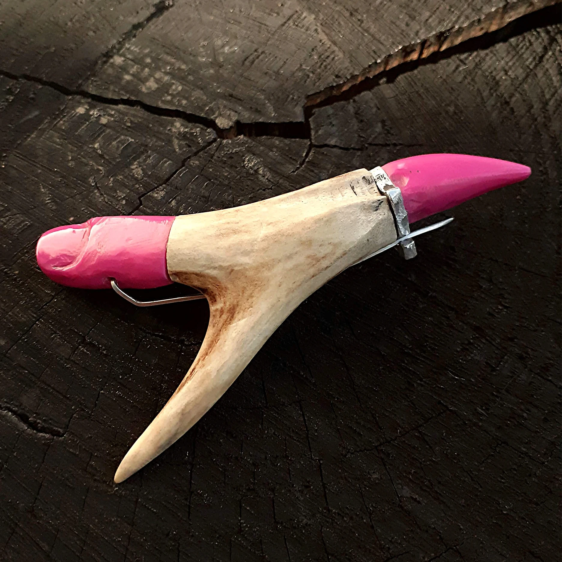 pink me AK contemporary jewelry brooch deer pink composite stone carved