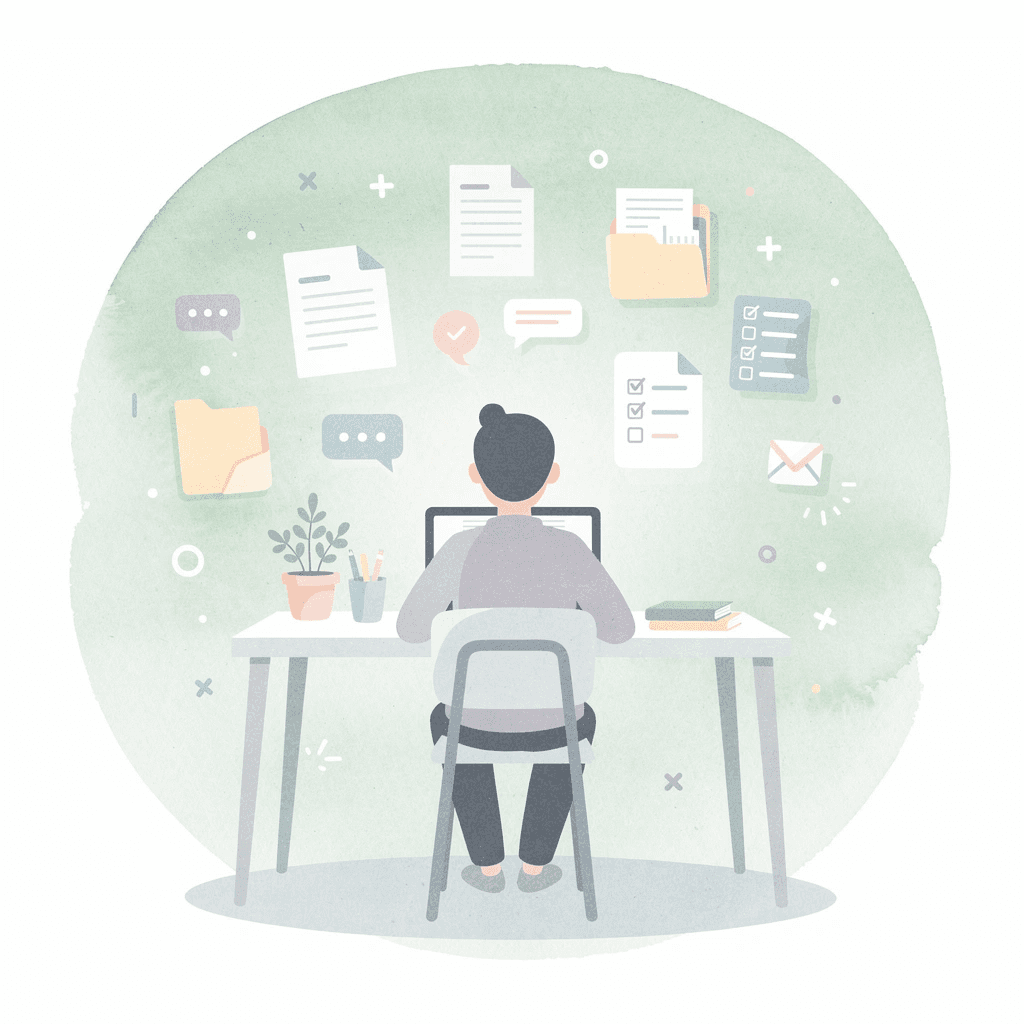 Person at desk with floating UI obstacles representing platform friction