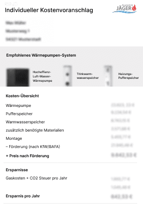 Musterangebot einer Wärmepumpe eines regionalen Fachbetriebs.