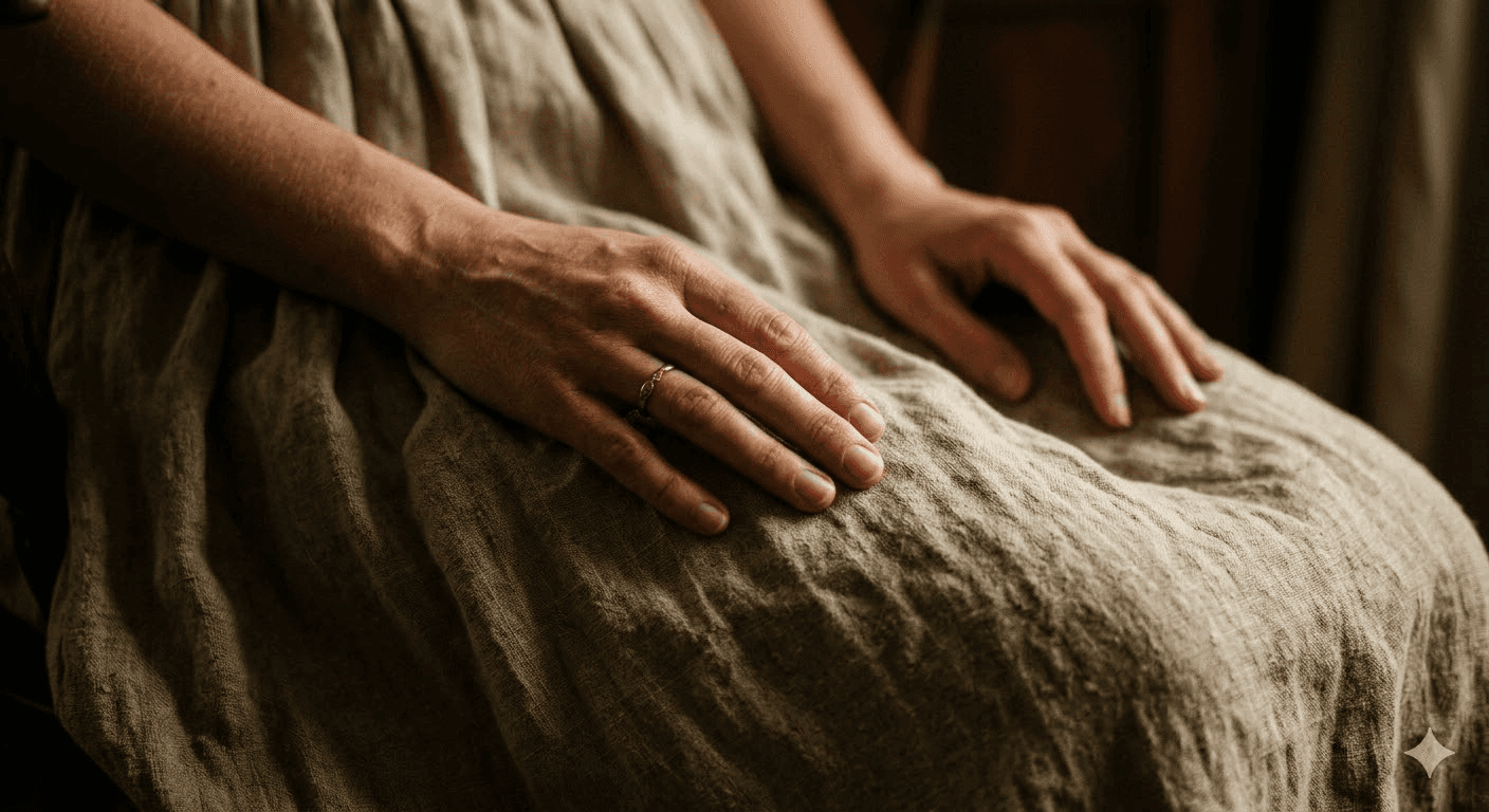woman resting hands on lap
