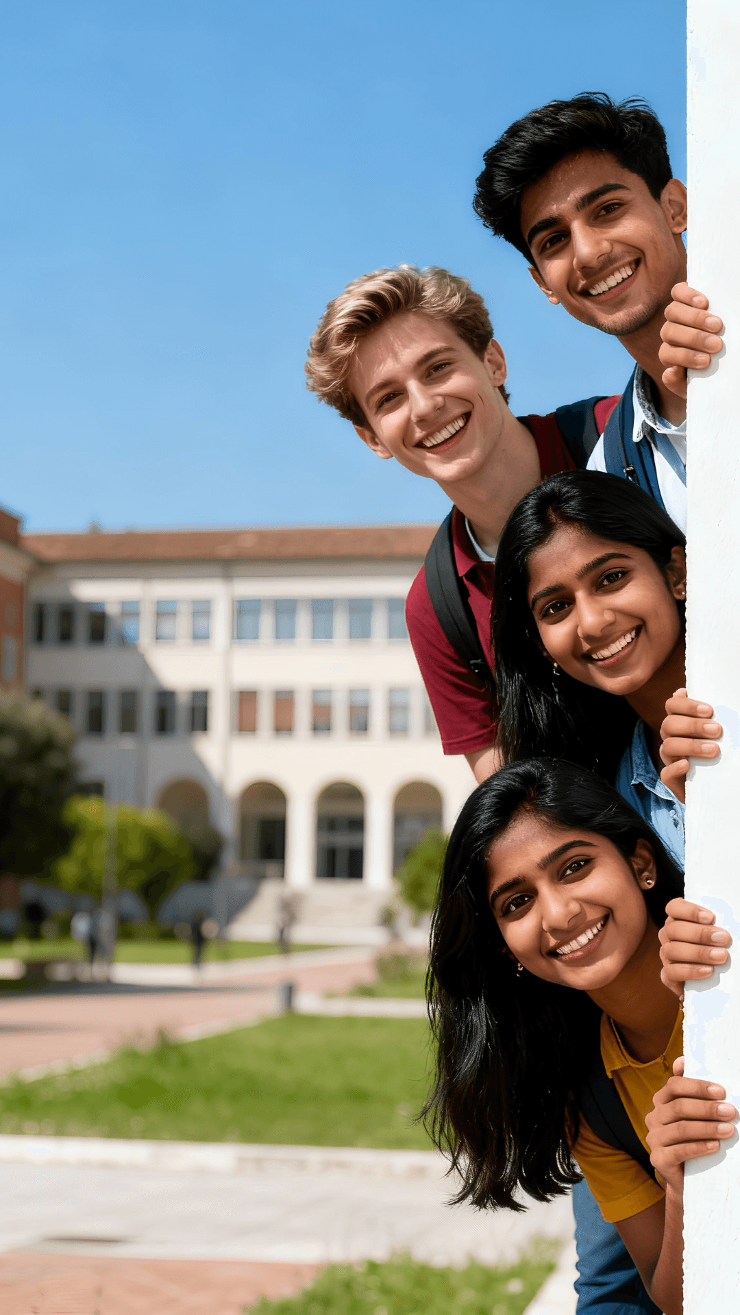 International medical students studying MBBS abroad at a modern university campus