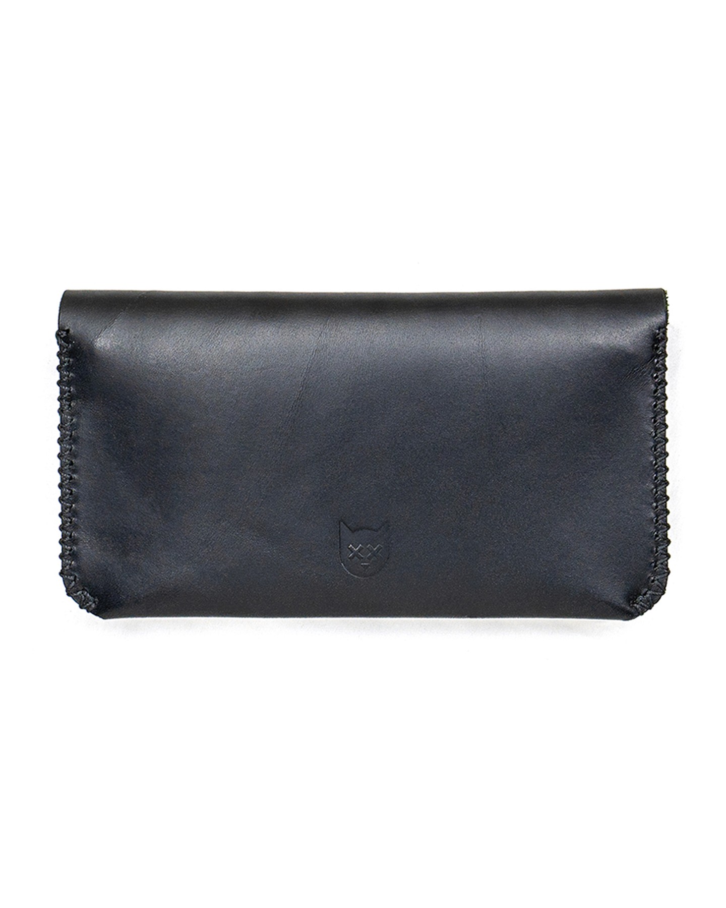 Handmade Black leather tobacco pouch closed