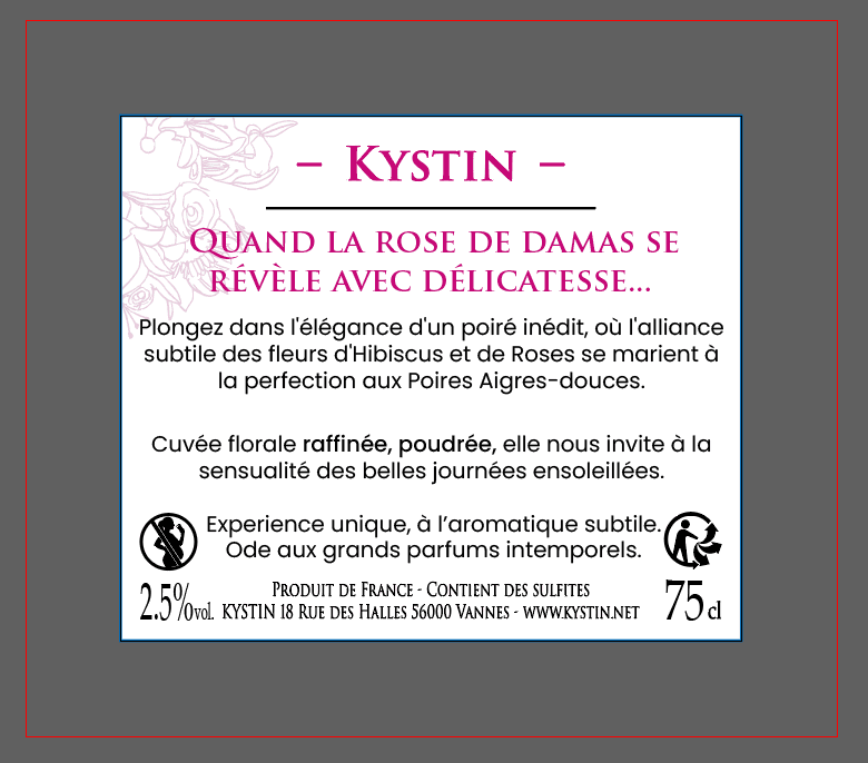 Contre étiquette d'une bouteille de Kystin