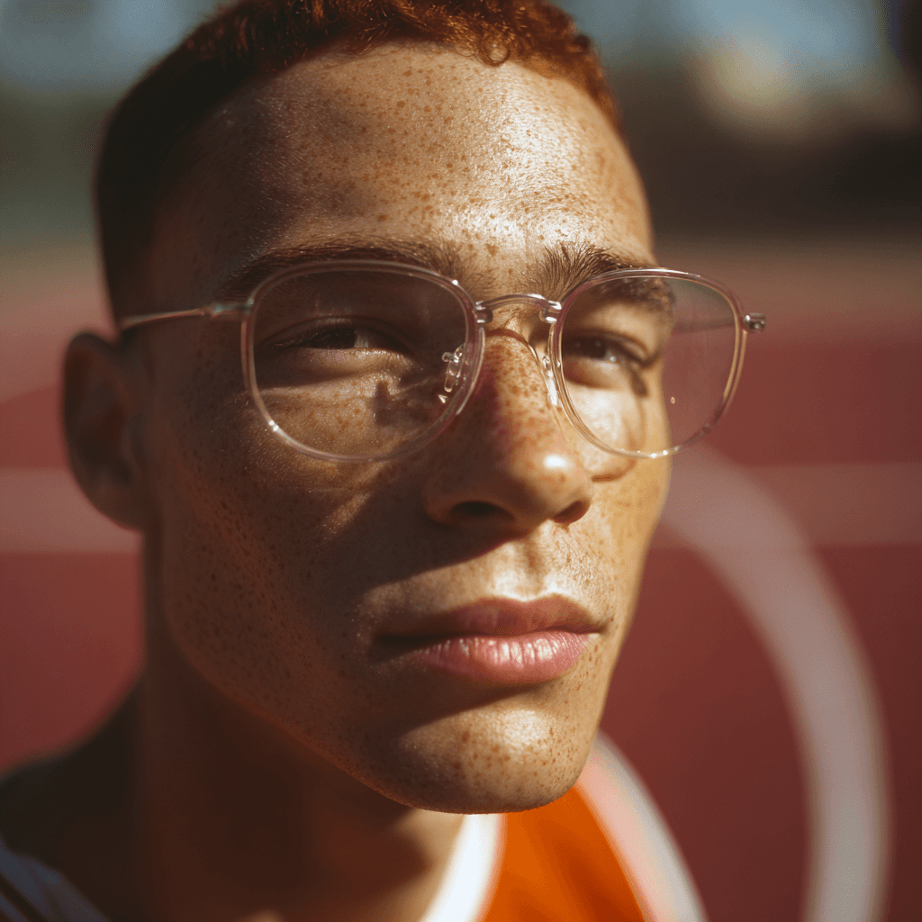 Man with glasses on tennis playground portrait