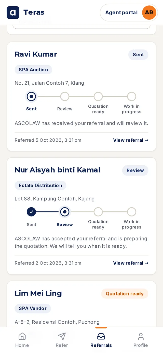 My Referrals. (Sample data)