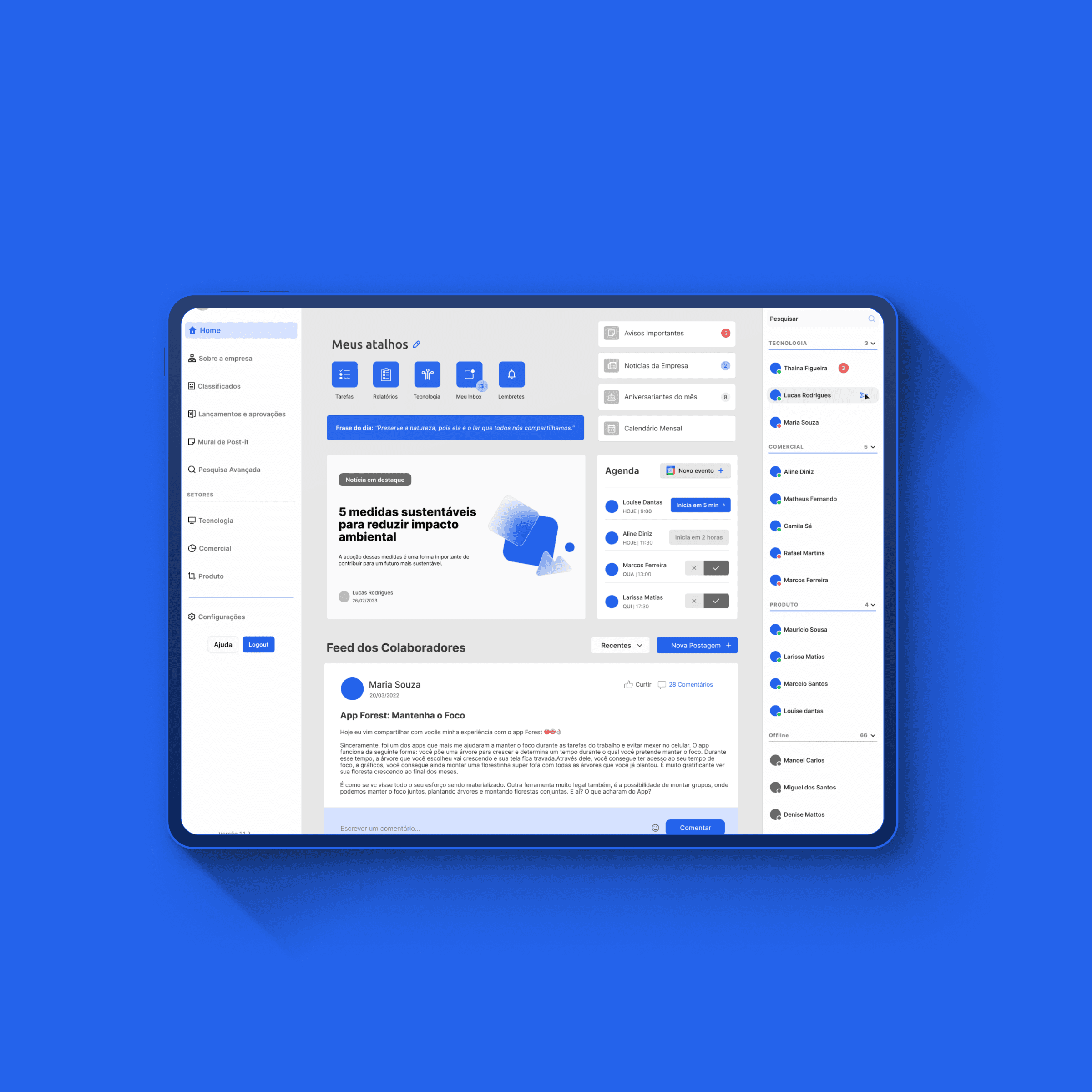 Tela de protótipo de baixa fidelidade com estrutura de interface simplificada e componentes de layout em azul e branco, criada para um desafio de design.