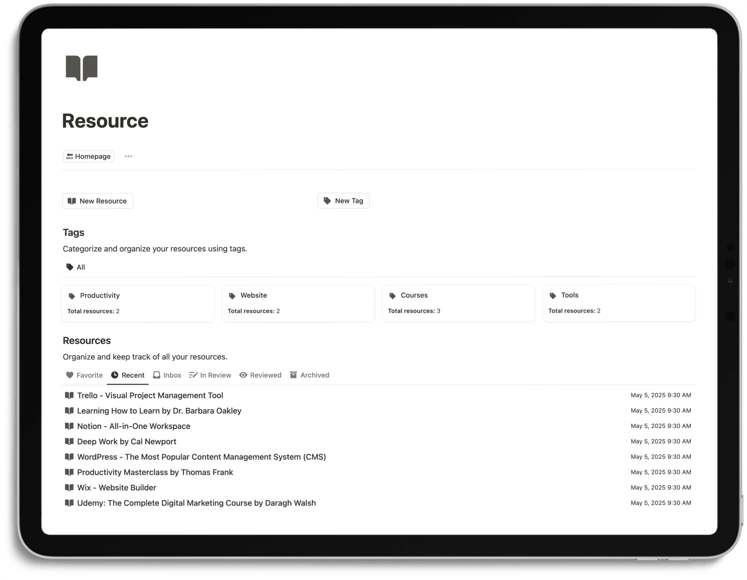 Notion Productivity System - Resource