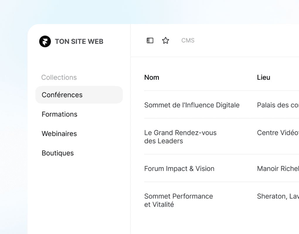 Interface CMS intuitive et agile permettant une gestion autonome des événements et formations sans compétences techniques — Infrastructure Novaa.studio.