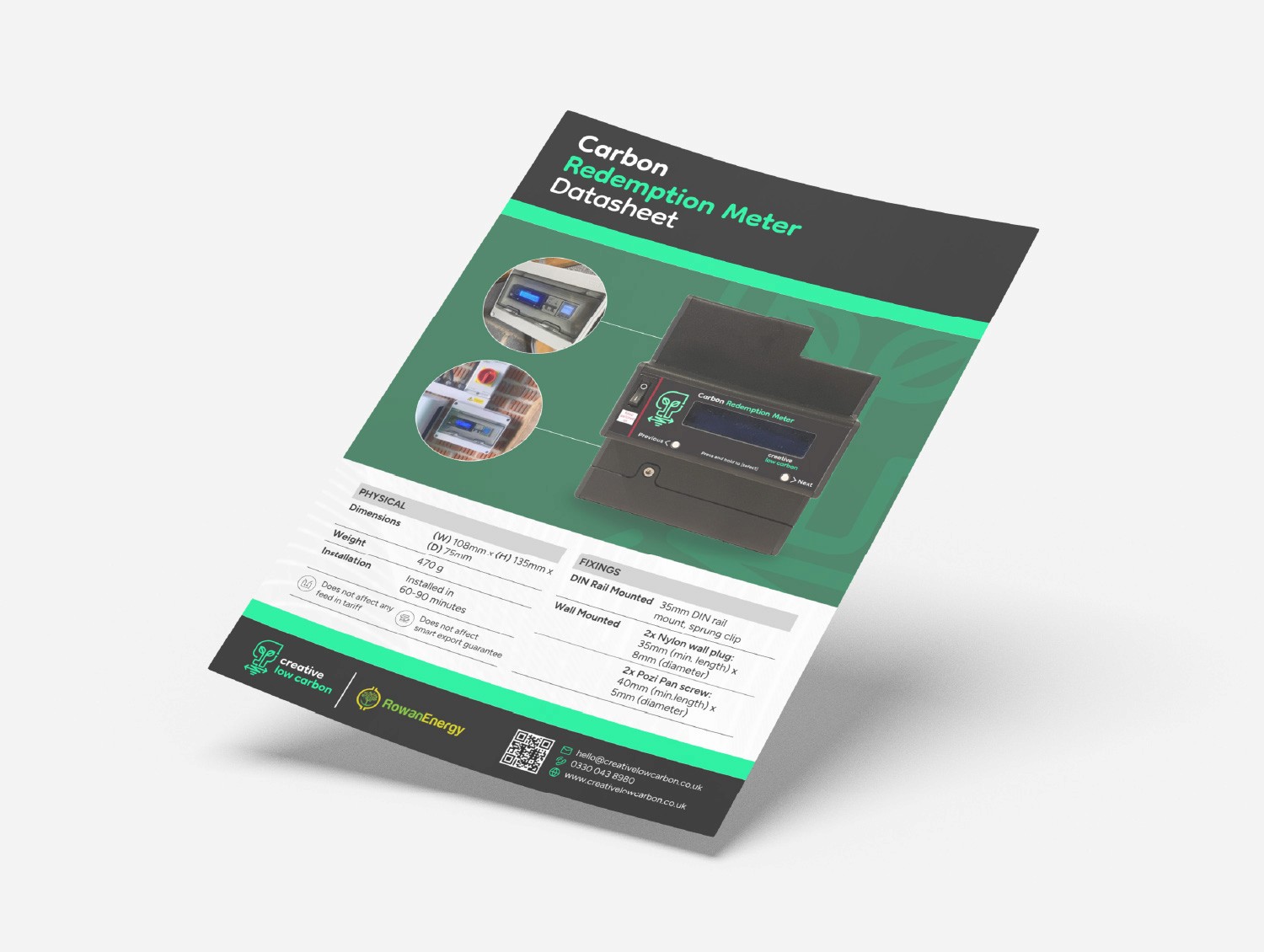 Creative Low Carbon data sheet design