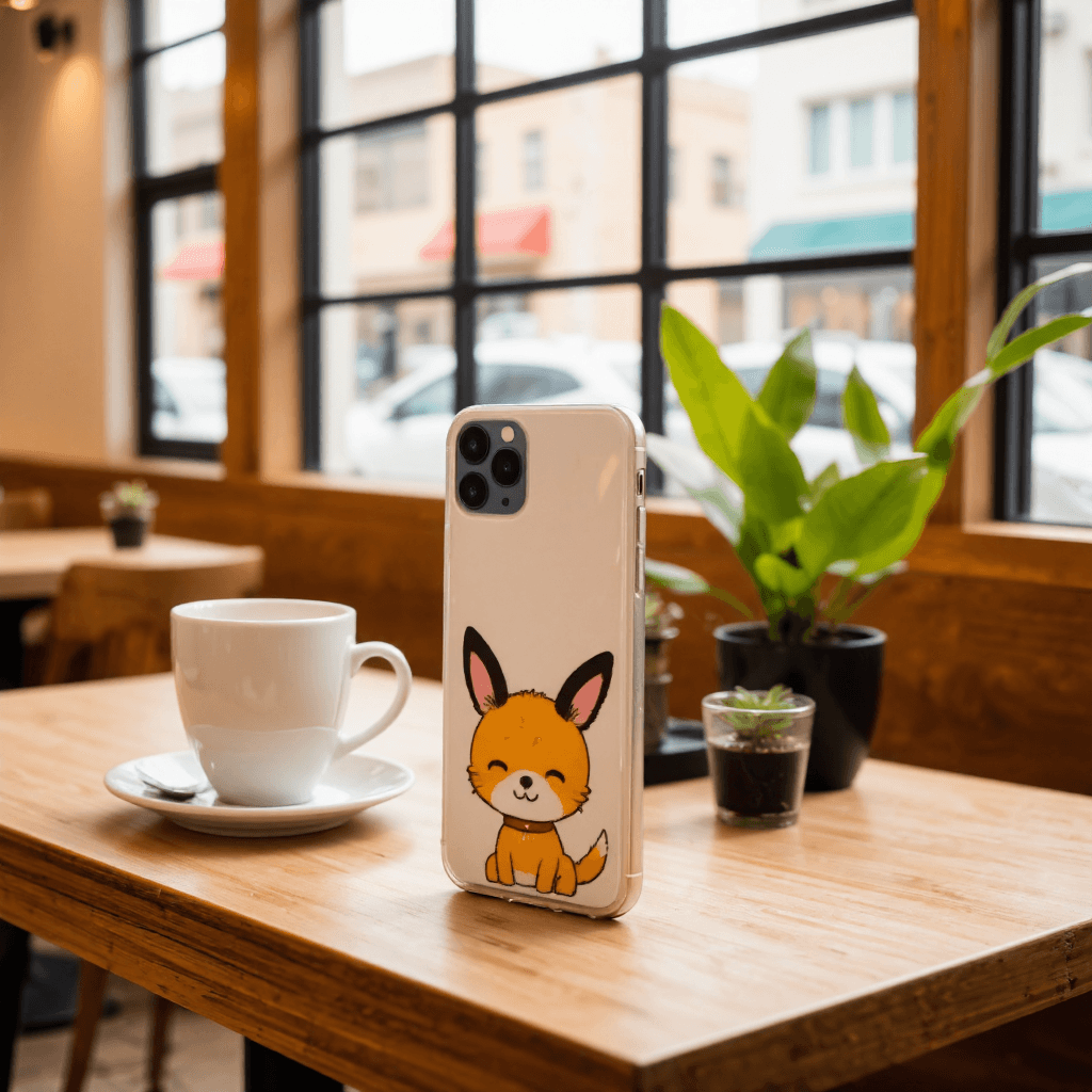 product photography of a phone case with an illustration