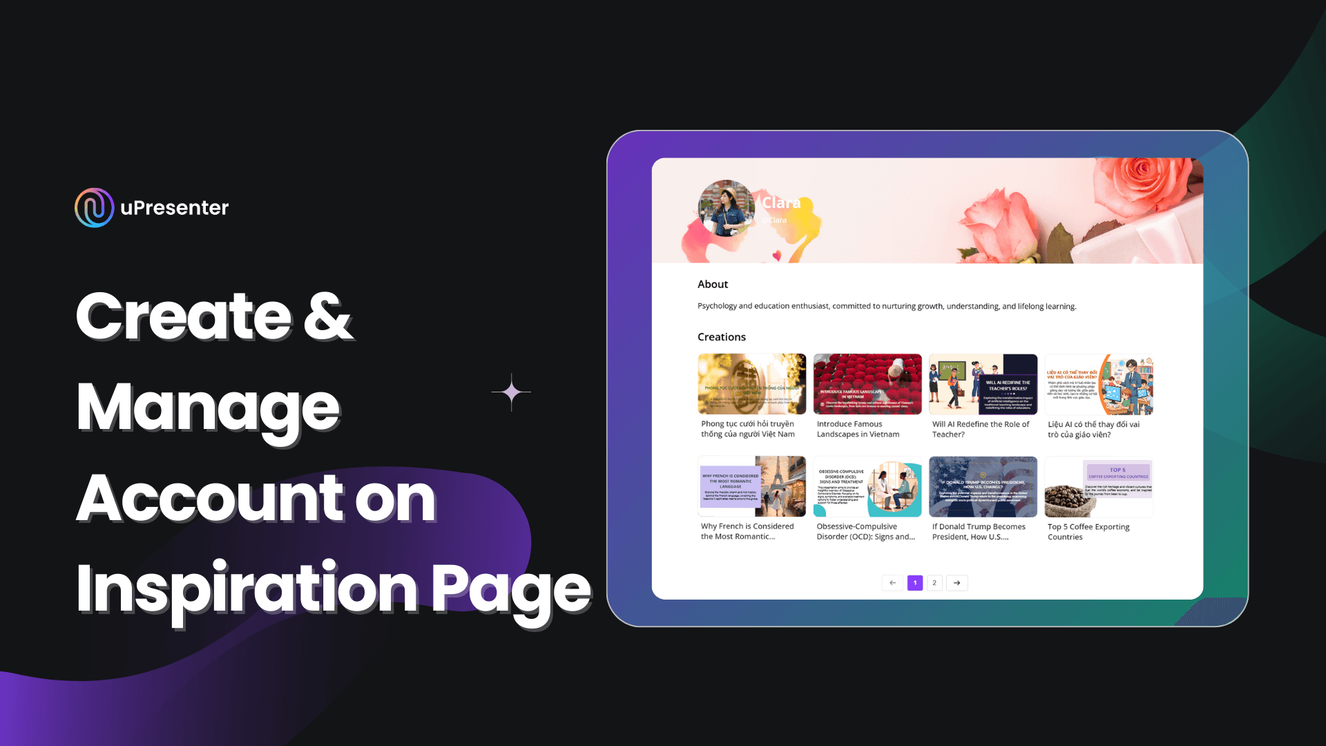 Create & manage account on Inspiration page