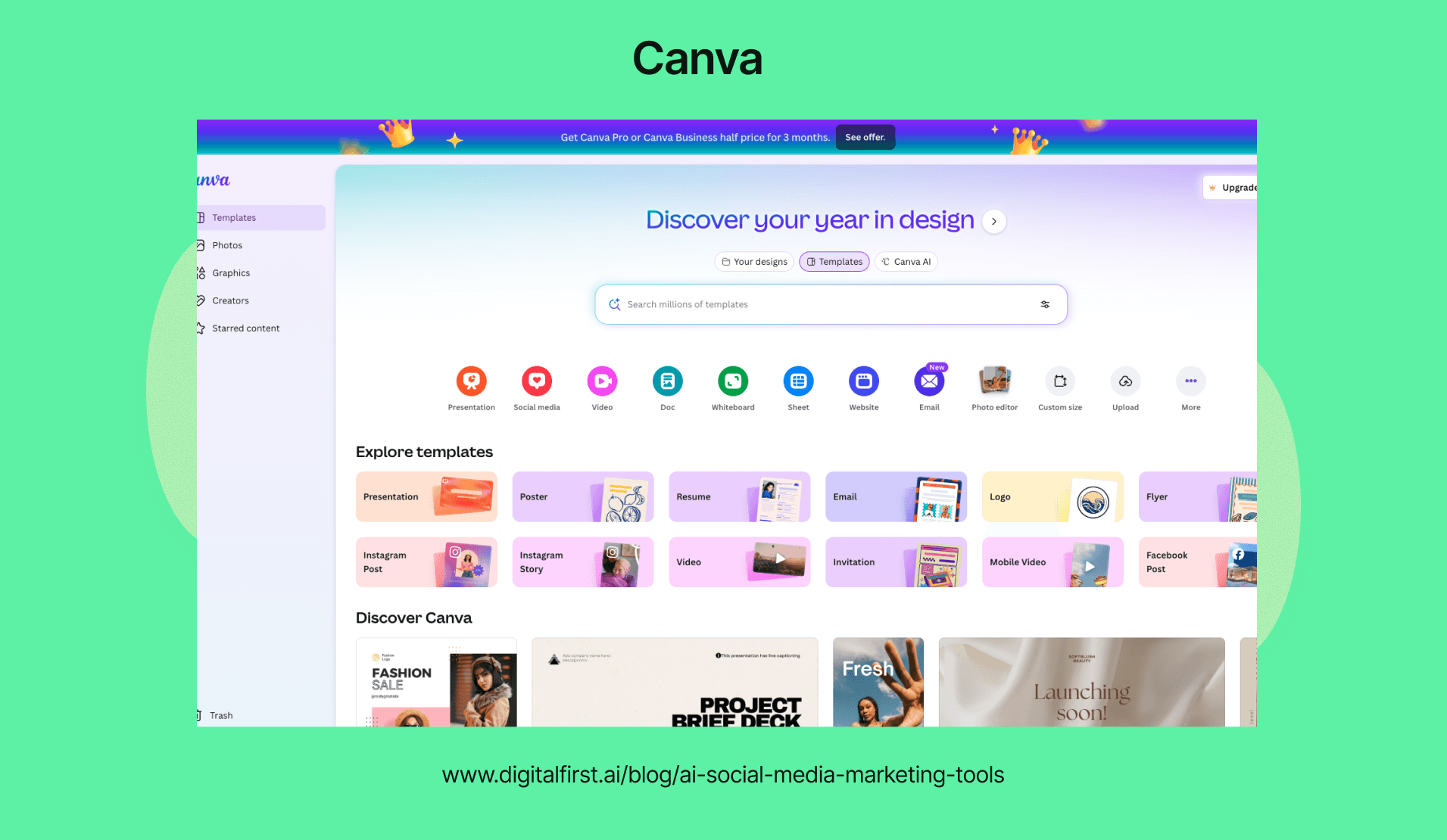 Canva – Best AI Design Tool for Social Media Marketing Teams