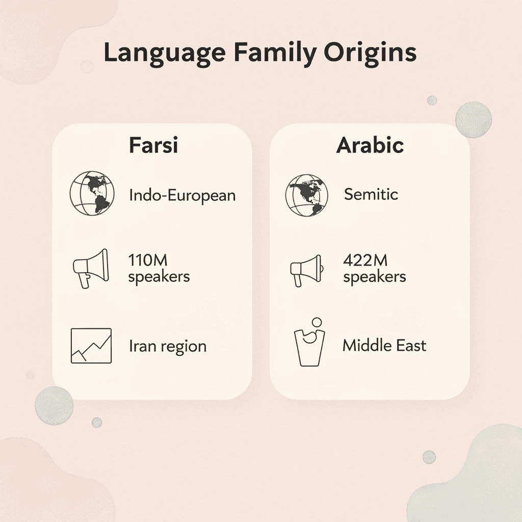 Comparison chart showing key differences between Farsi and Arabic languages