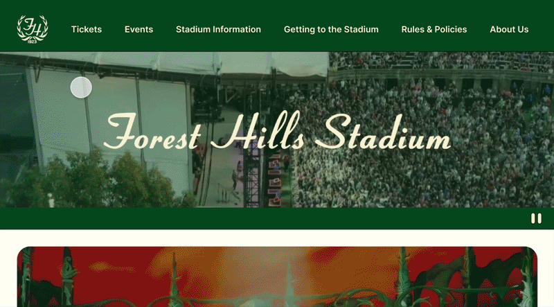 Animated GIF showing contact us page linking to the lost and found section on stadium information.