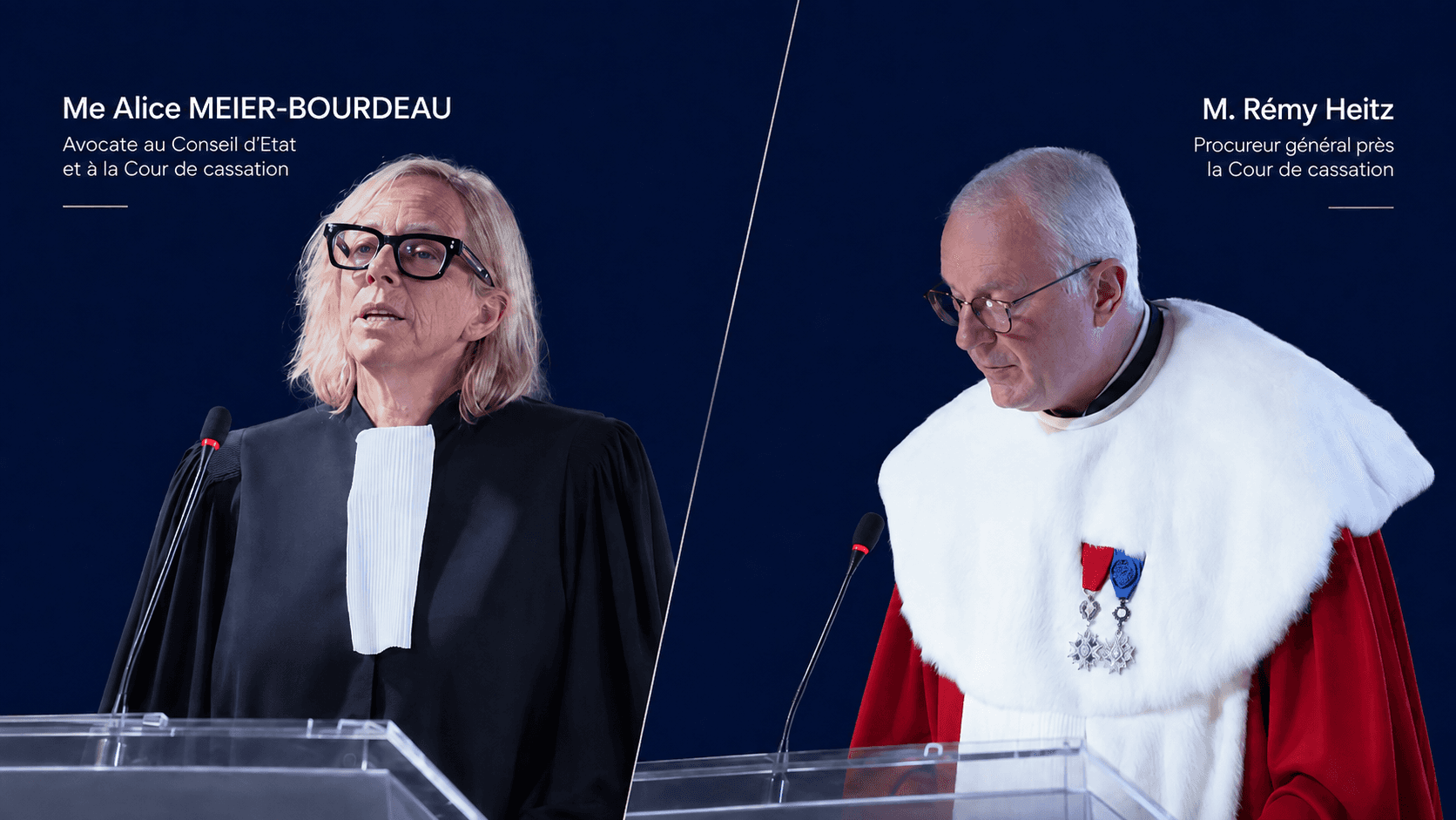 Me Alice Meier-Bourdeau et le procureur général M. Rémy Heitz devant l’Assemblée plénière