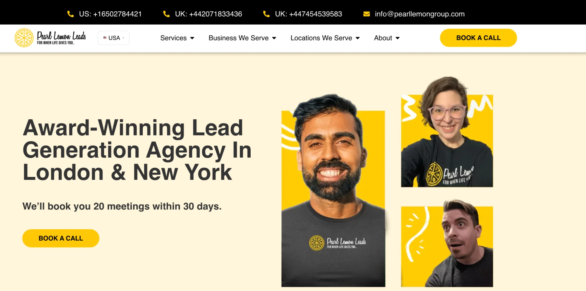 Pearl Lemon Leads homepage: B2B lead generation agency for startups and SMBs