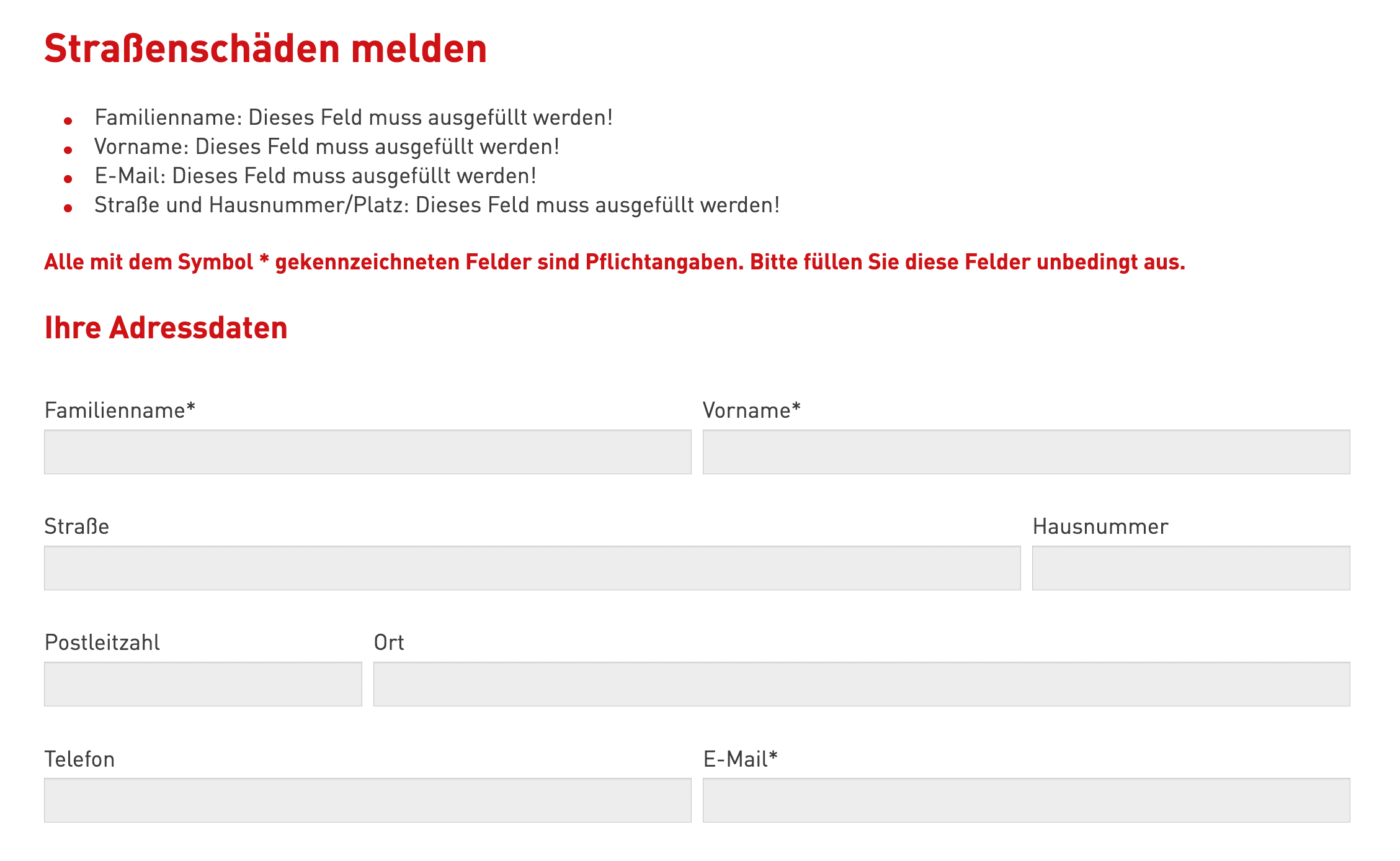 Report issues to the local city example
