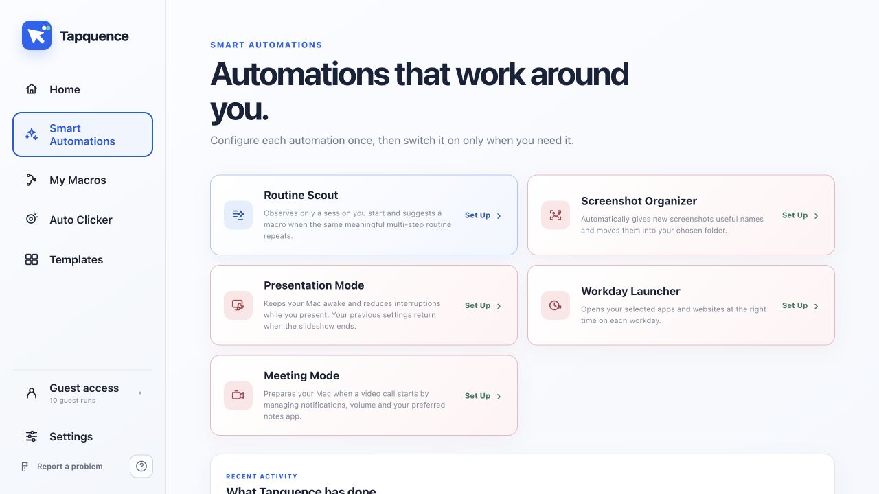 Current Tapquence Smart Automations library on macOS