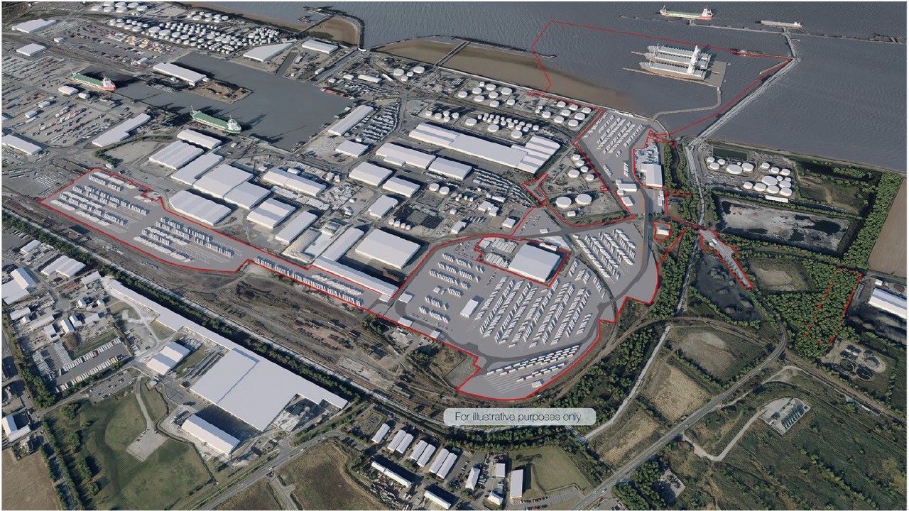 Aerial view of Immingham Port showing the terminal's facilities and proximity to key trade routes.