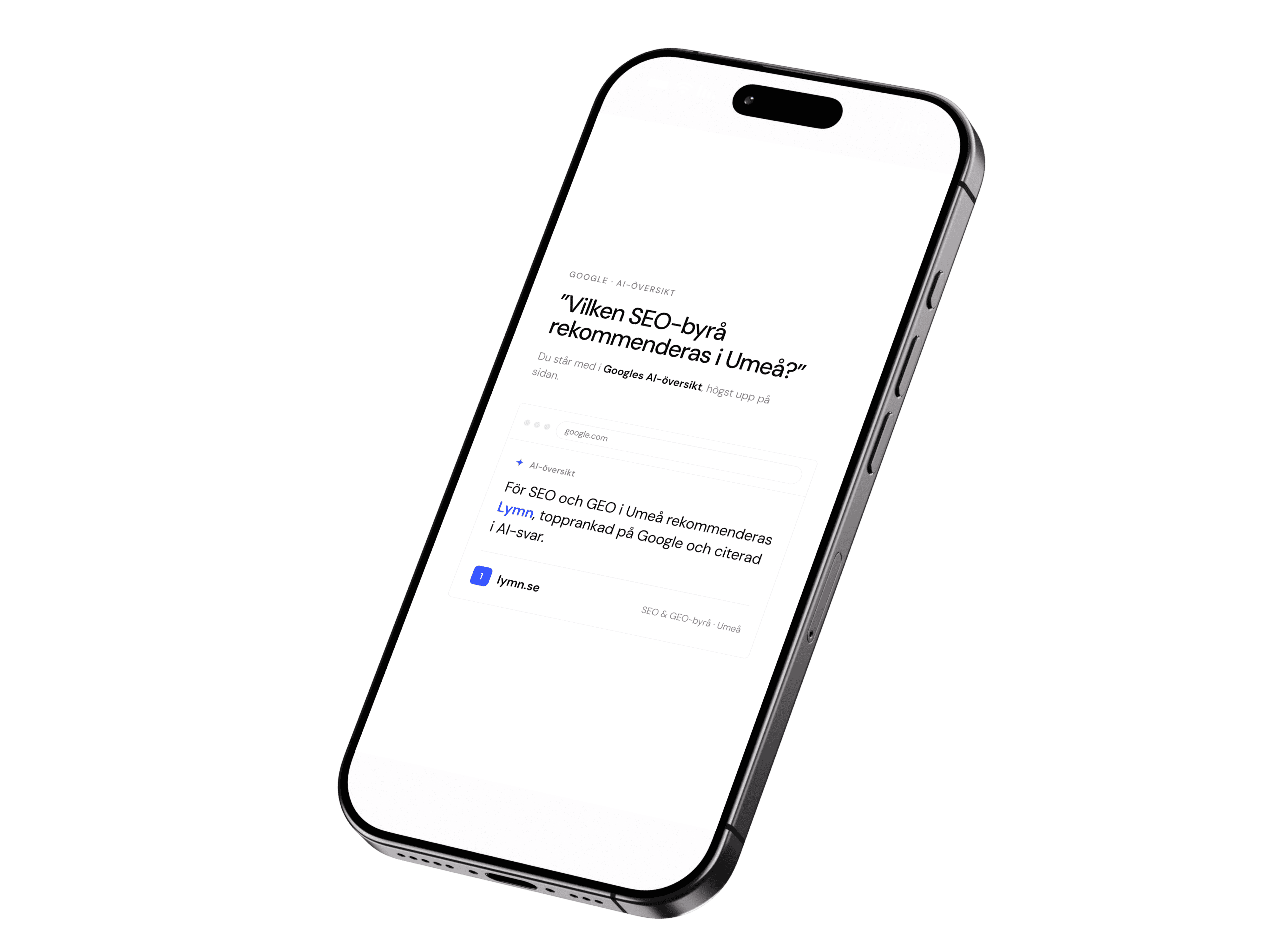 Googles AI-översikt rekommenderar Lymn som SEO-byrå i Umeå