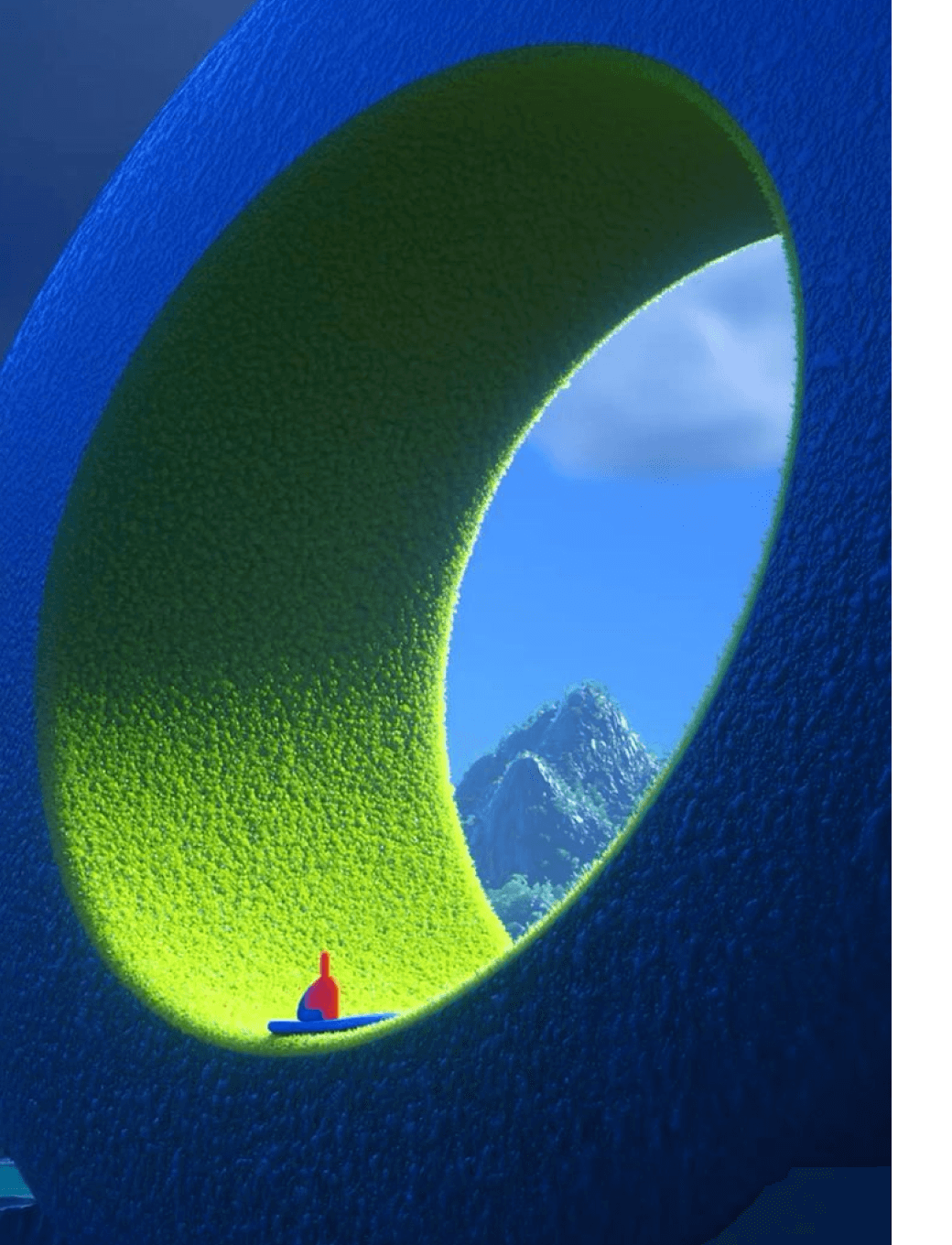 Abstract circular tunnel opening with a small human figure inside.