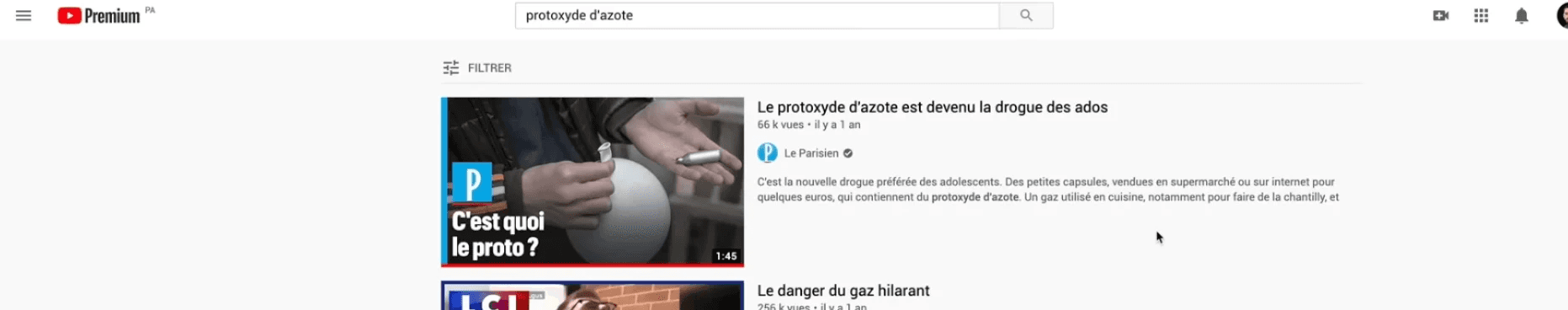 les vidéos YouTube sur le protoxyde d'azote