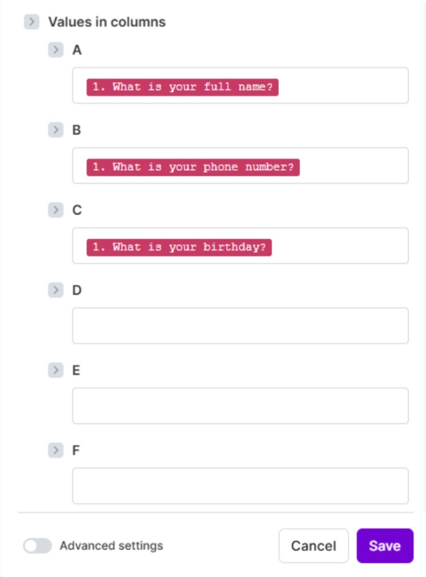 Make add values to the corresponding columns