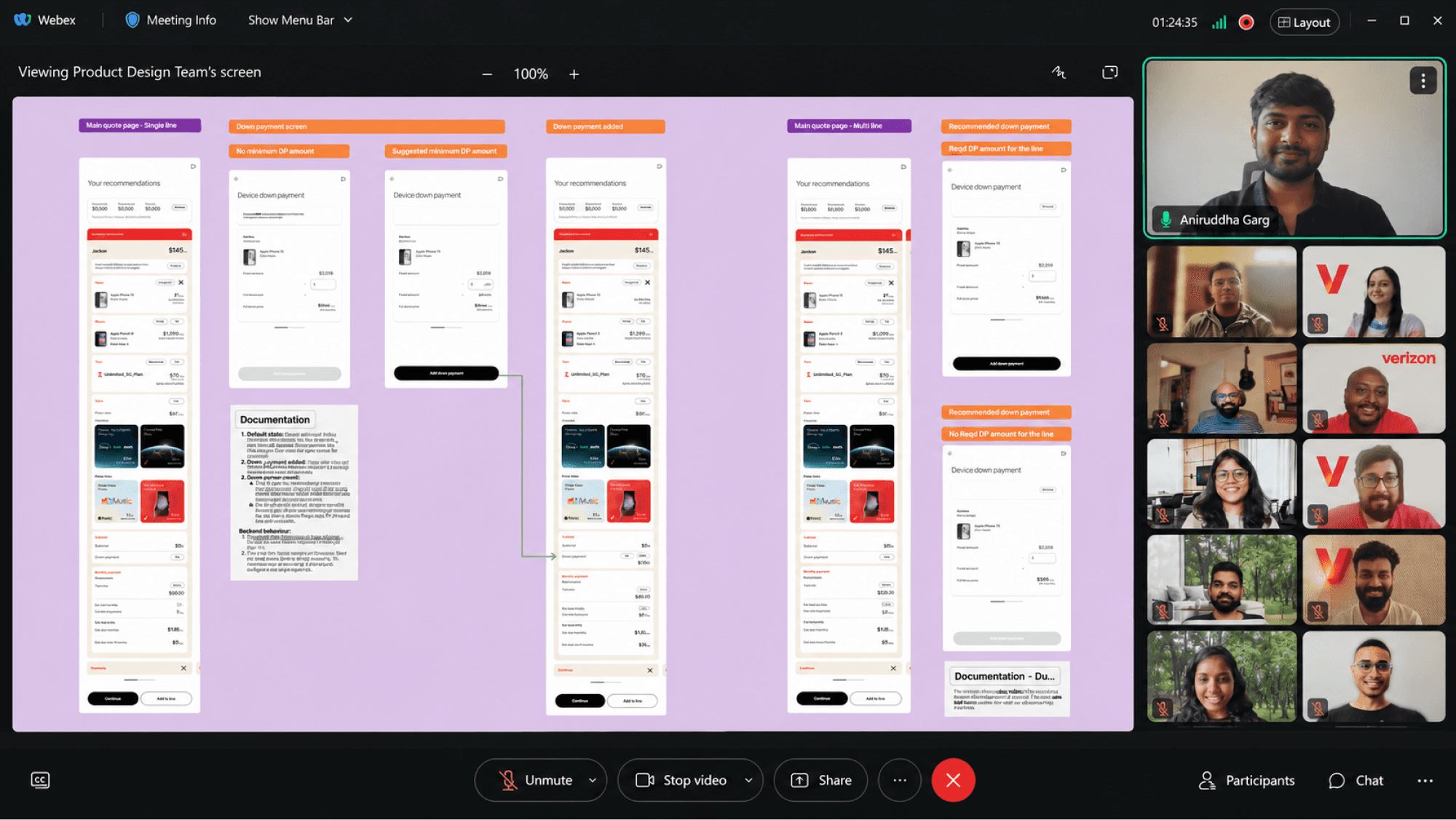 Presenting the down payment flow to Verizon's product design board over Webex