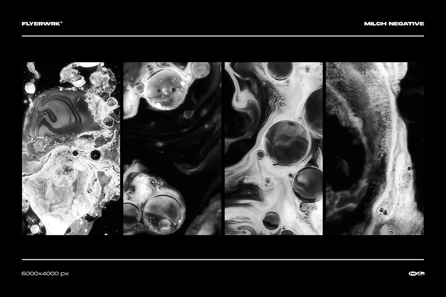 Milch ink in milk textures negative version featuring high resolution abstract black and white liquid swirls