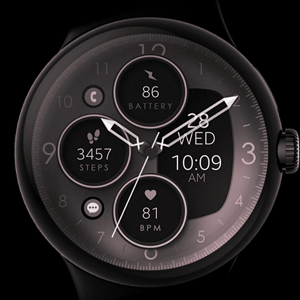 Pixel Watch displaying a rose gold watch face