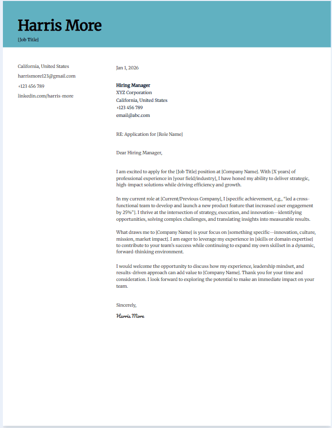 Cover letter template for mid-level employee